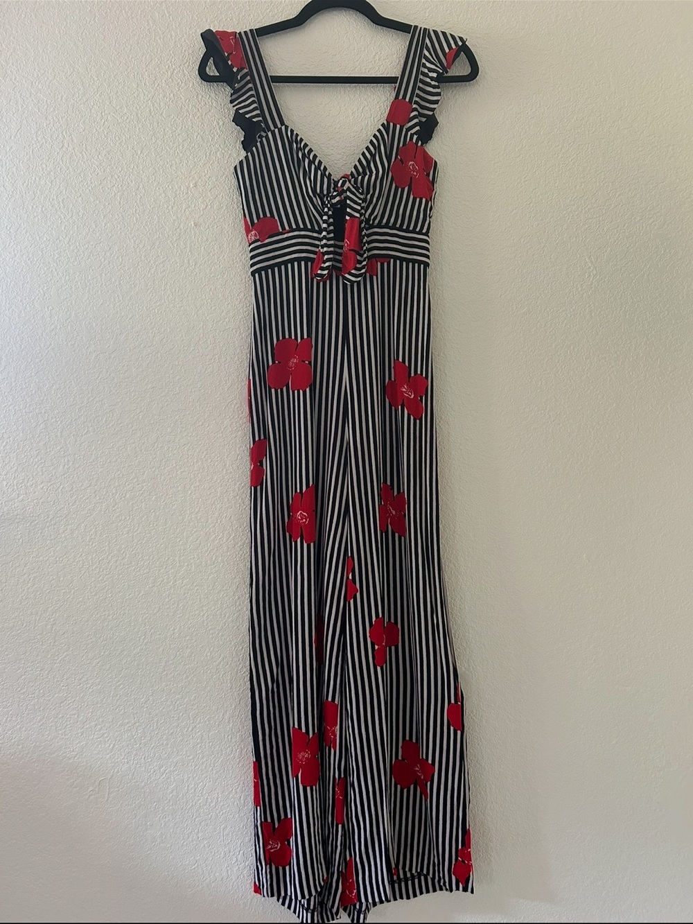 Madewell Black and White Jumpsuit with Red Flowers